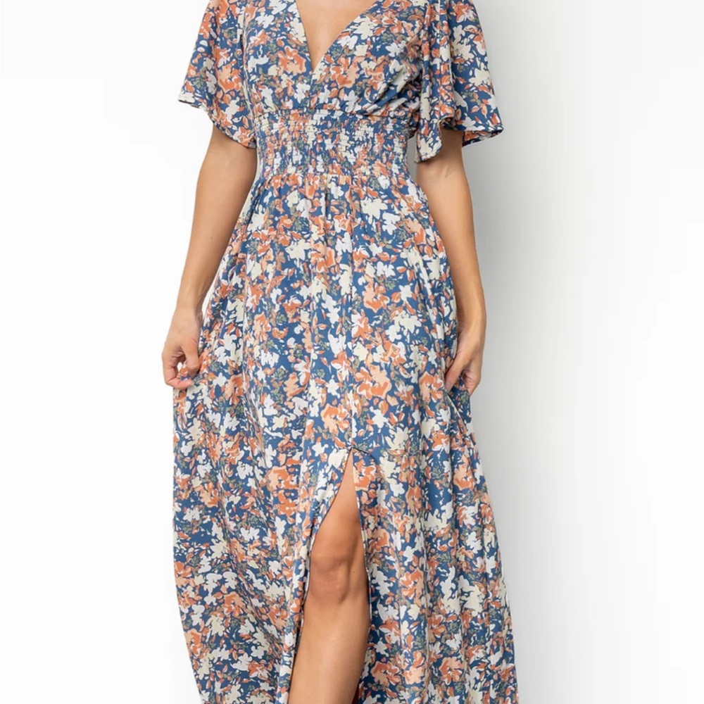Baltic Born Verona Smocked Floral Maxi Dress - M - Blue Floral